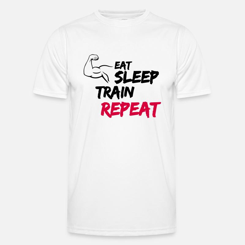 eat sleep train repeat Männer Funktions-T-Shirt