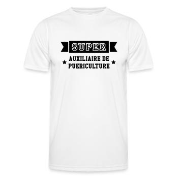 Auxiliaire de Puériculture / Enfant / Bébé / Baby - T-shirt sport Homme - blanc - Devant - AI Model Male 178 dark (178cm)