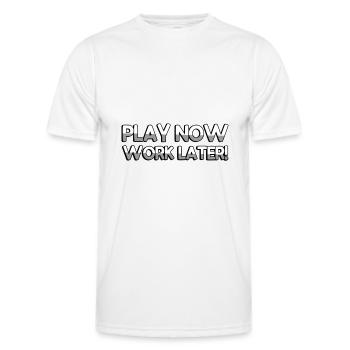 PLAY NOW WORK LATER! - Gaming - Men's Functional T-Shirt - white - Front - AI Model Male 178 dark (178cm)