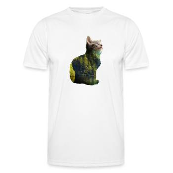 Double exposition Animaux Chat Nature - Idée cadeau - T-shirt sport Homme - blanc - Devant - AI Model Male 178 dark (178cm)