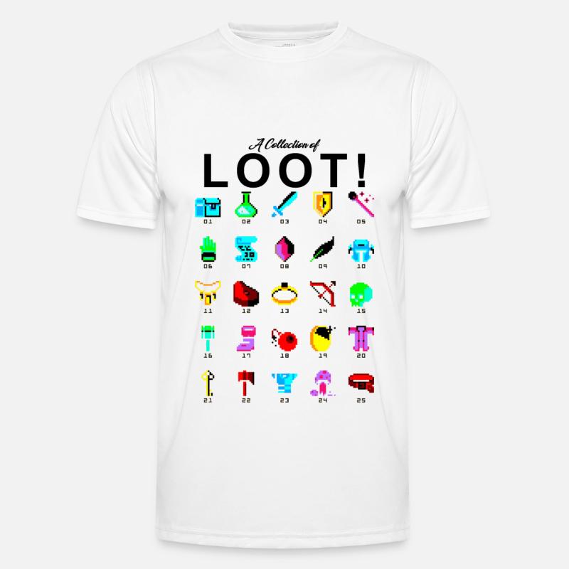 8bit Pixel Sammlung von Loot Beute Gamer Nerd Männer Funktions-T-Shirt