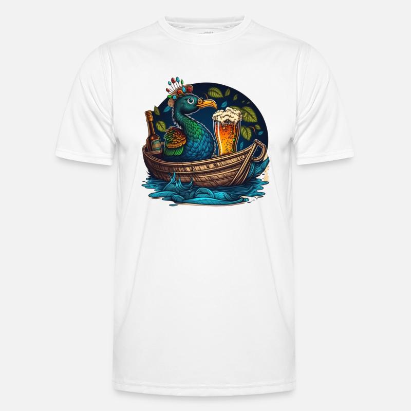 Pfau im Boot mit Bierglas Männer Funktions-T-Shirt