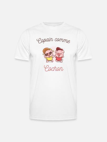 Copain comme cochon, expression, dessin cochon - T-shirt sport Homme - blanc