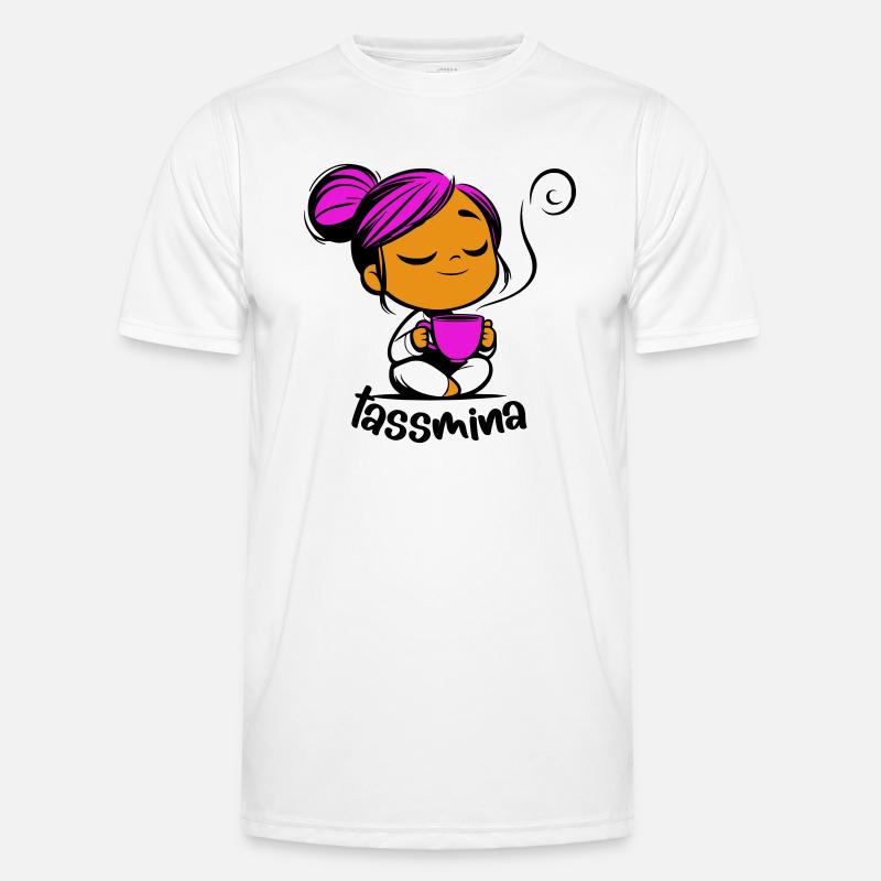 Tassmina enspannt mit einer Tasse Tee oder Kaffee Männer Funktions-T-Shirt