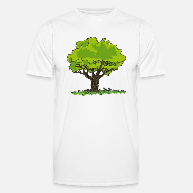 Dessin arbre pré et fleurs T-shirt sport Homme