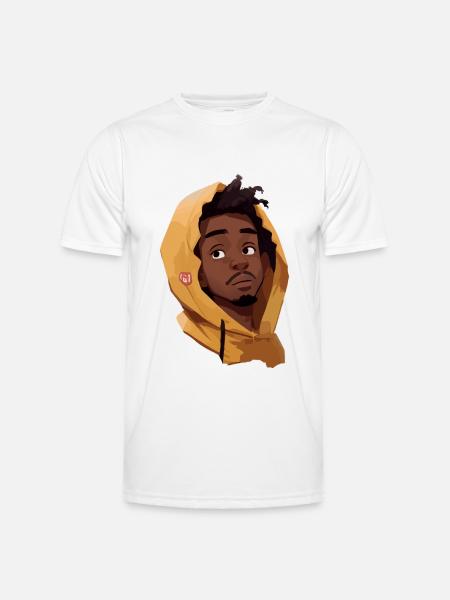 Schwarzer Mann im gelben Kapuzenpullover - Männer Funktions-T-Shirt - Weiß