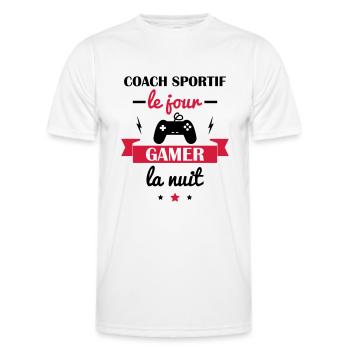 coach sportif et gamer,cadeau pour coach sportif - T-shirt sport Homme - blanc - Devant - AI Model Male 178 dark (178cm)