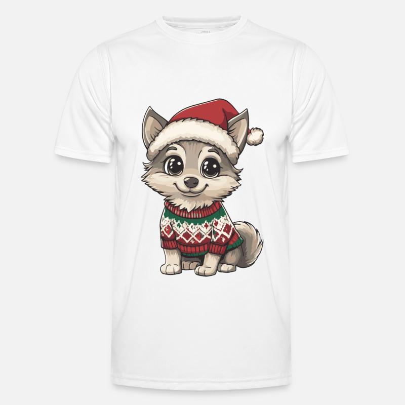 Wolf Weihnachten Comic Männer Funktions-T-Shirt