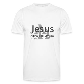 Christian Design Jésus, Alpha et Oméga - T-shirt sport Homme - blanc - Devant - AI Model Male 178 dark (178cm)
