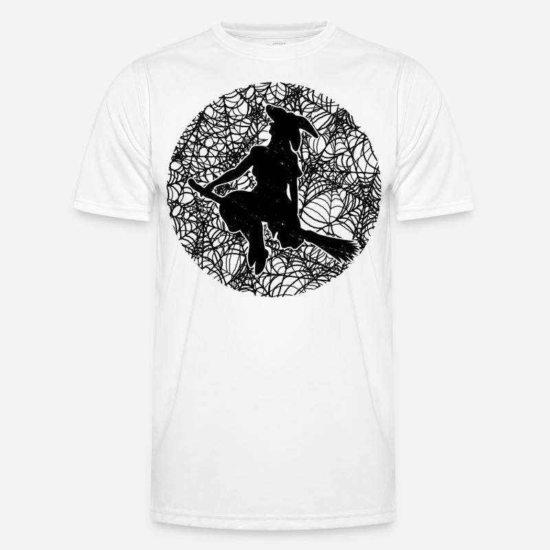 Spooky Spider Web Witchcraft Broomstick Halloween Men's Functional T-Shirt