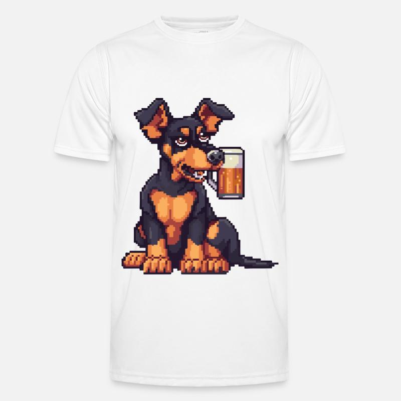 Dobermann Hund Bier Pixel - Männer Funktions-T-Shirt - Weiß