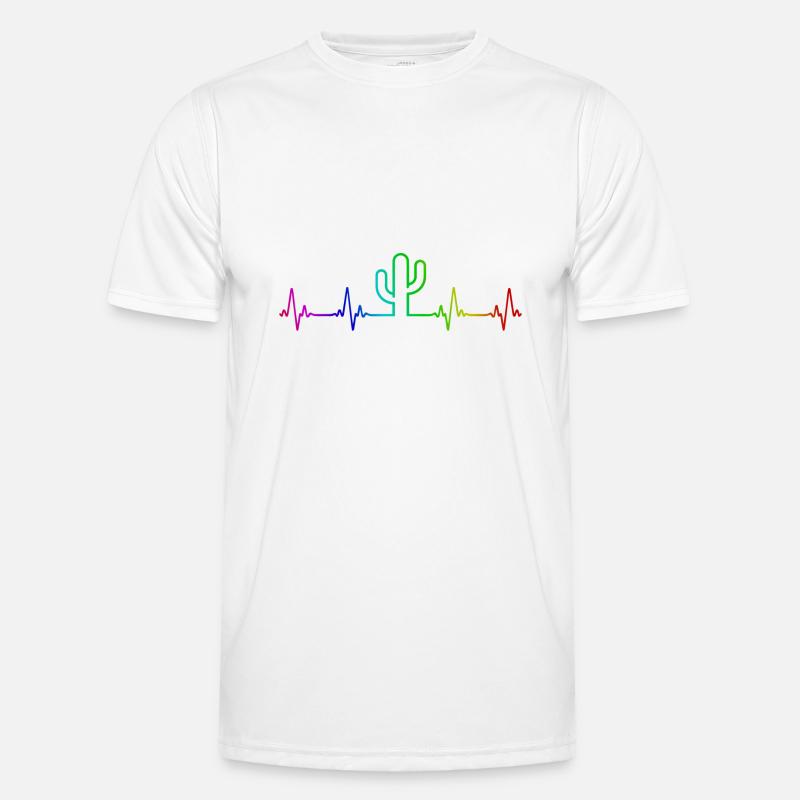 Regenbogen Kaktus Herzschlag - Männer Funktions-T-Shirt - Weiß