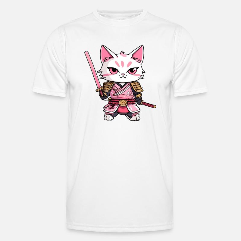 Samurai Cat & Cherry Blossoms #9 - Men's Functional T-Shirt - white