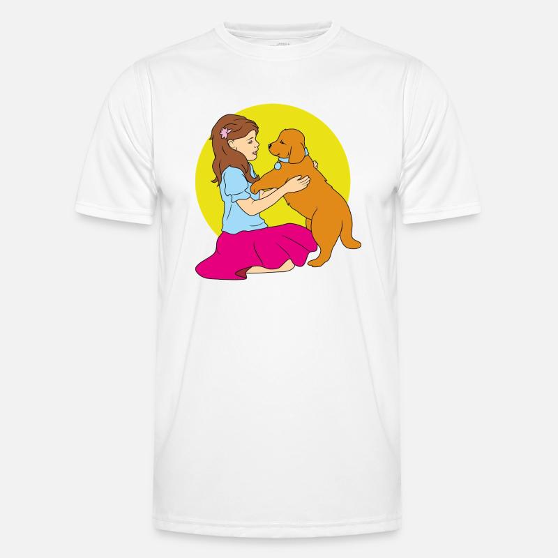 Mädchen spielt mit einem Hund Männer Funktions-T-Shirt