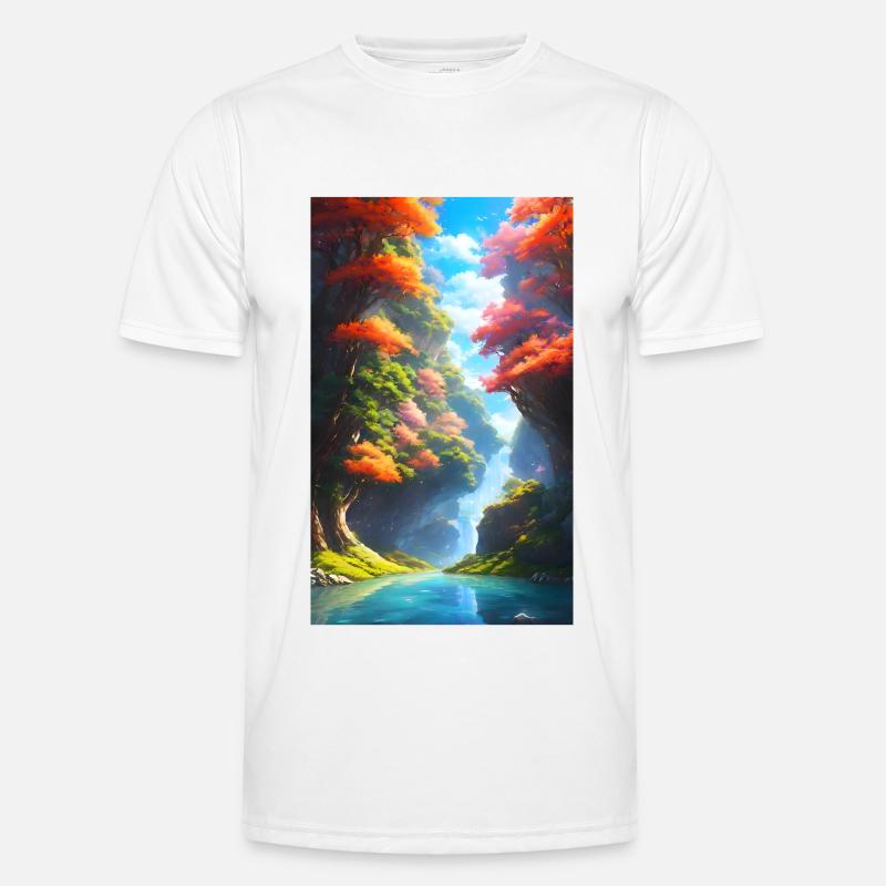 Üppiger & bunter Anime-Fluss mit Bäumen - Männer Funktions-T-Shirt - Weiß