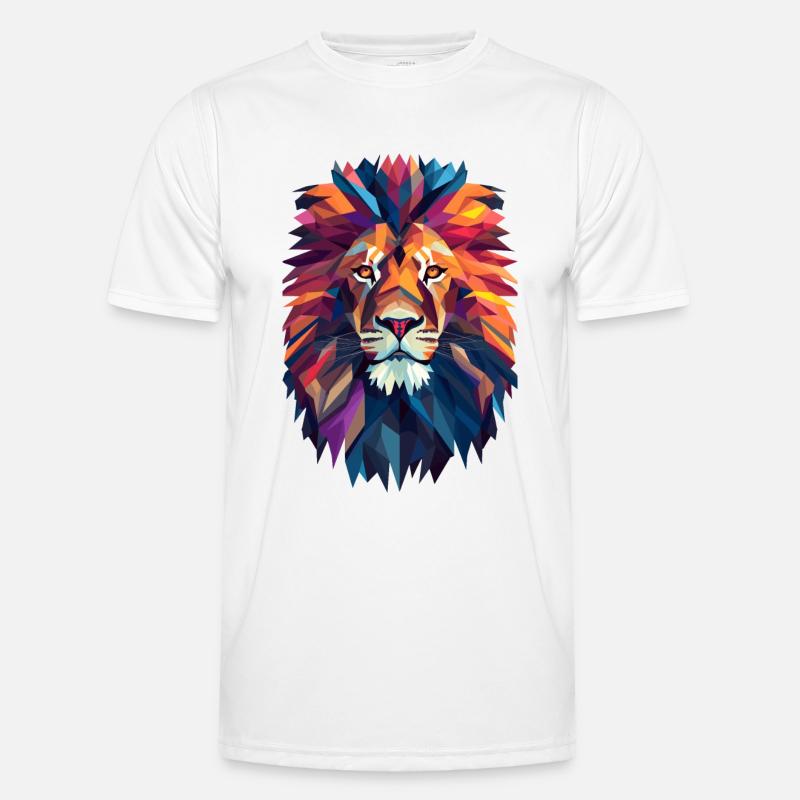 prächtiger Polygon Löwenkopf bunt Löwe Männer Funktions-T-Shirt