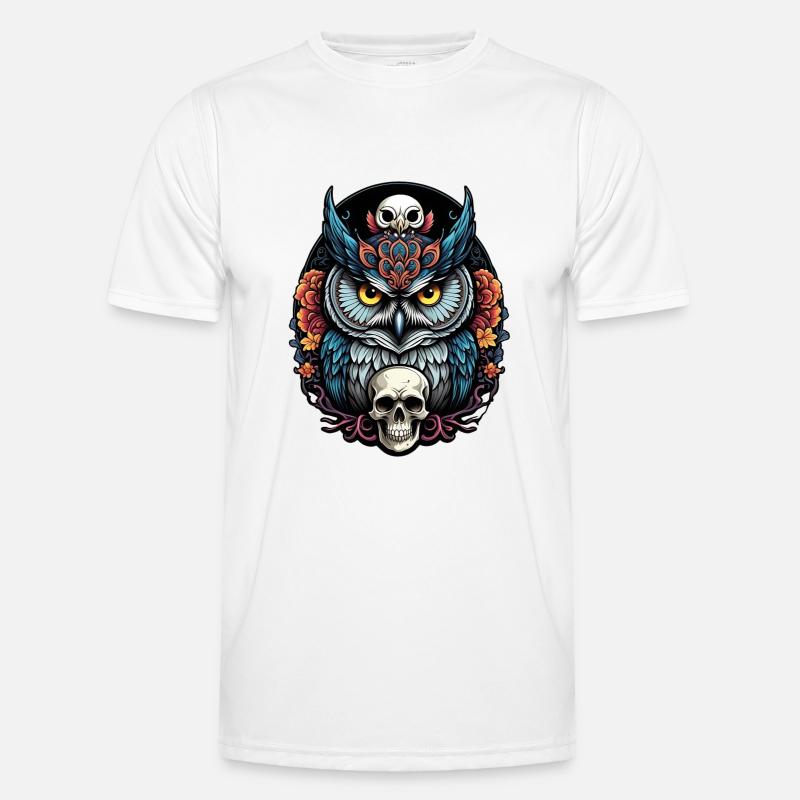 Dekorative Eule mit Skull und Rosenblüten Männer Funktions-T-Shirt