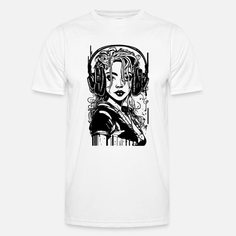 Cooles Mädchen mit großen Kopfhörern - Männer Funktions-T-Shirt - Weiß