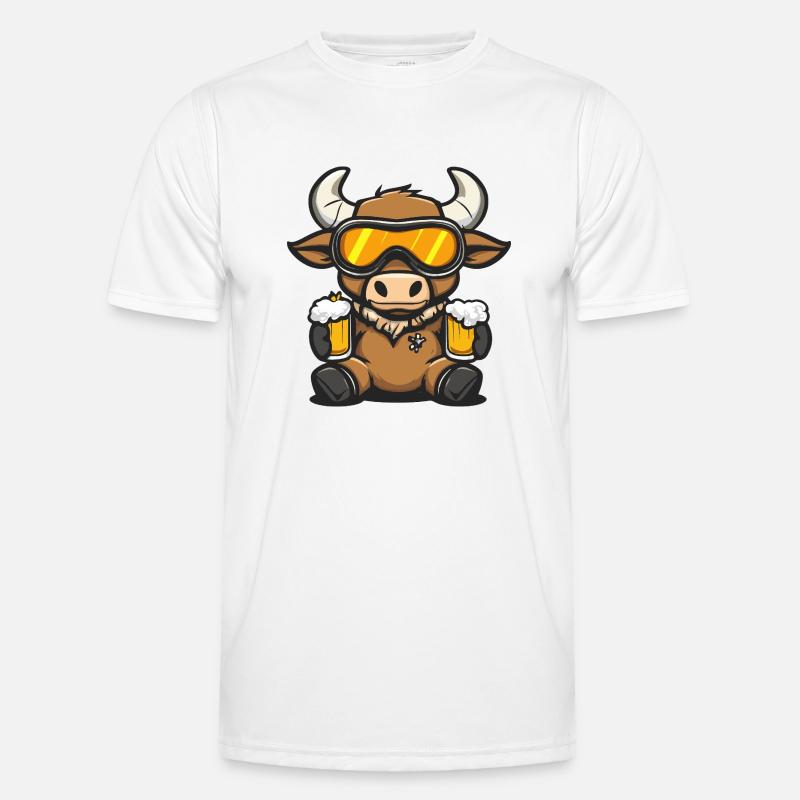 Stier Apres Ski Bier Comic - Männer Funktions-T-Shirt - Weiß
