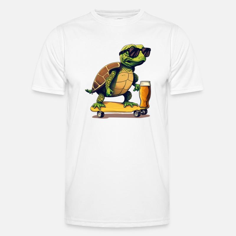 Turtle drinks beer on skateboard Men's Functional T-Shirt