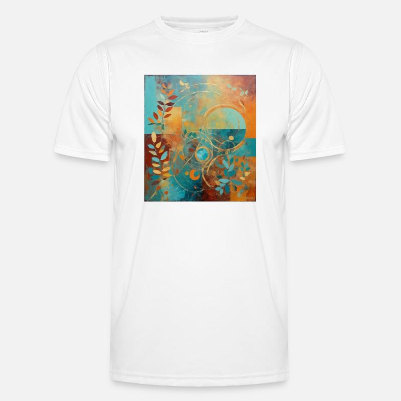 Abstract composition with leaves and circles - Men's Functional T-Shirt - white