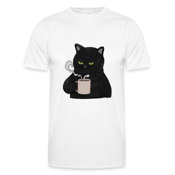 Grumpy Black Cat with Coffee Morning Muffle - Men's Functional T-Shirt - white - Front - AI Model Male 178 dark (178cm)