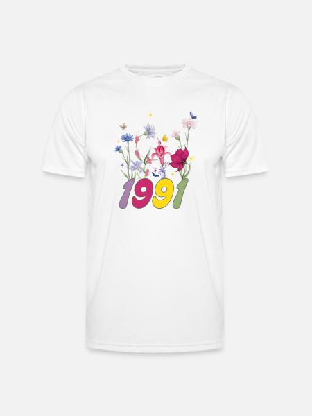 Year of birth 1991 wildflowers - Men's Functional T-Shirt - white