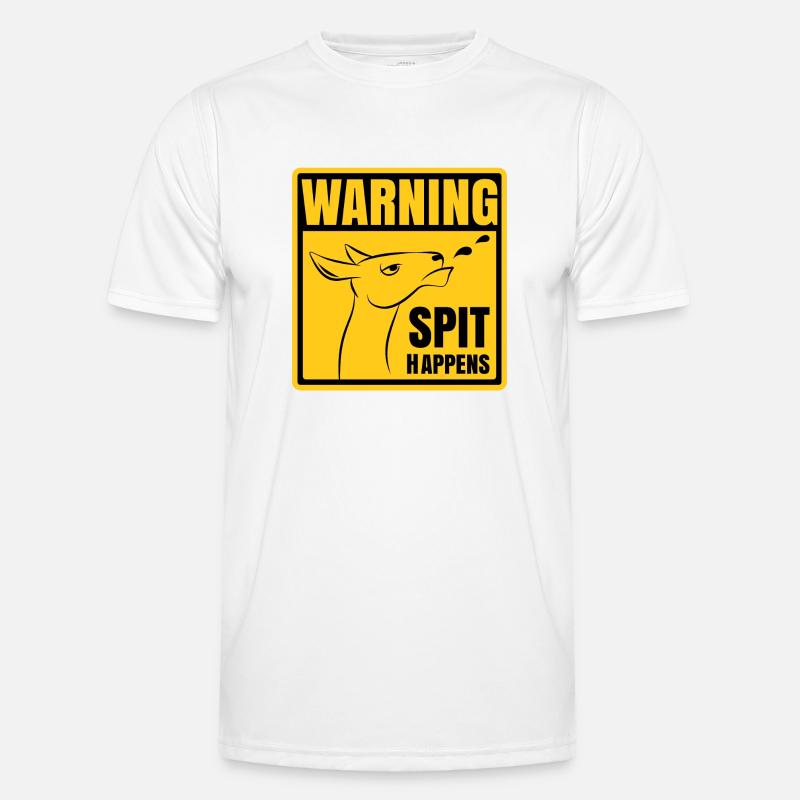 Warning - Spit happens | Funny llama design Men's Functional T-Shirt