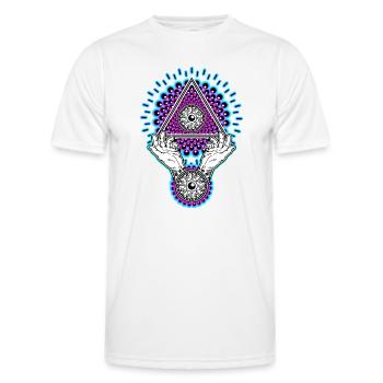 Néon Illuminati Pyramide 23 avec Aura, Lumière Noire - T-shirt sport Homme - blanc - Devant - AI Model Male 178 dark (178cm)