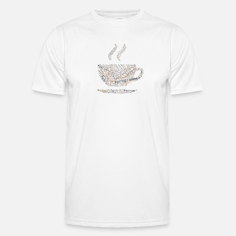 Hashtag Wordcloud Programmer, Coffee, Word Cloud - Männer Funktions-T-Shirt - Weiß