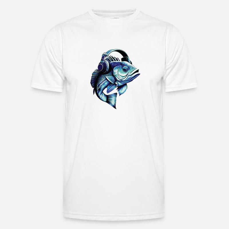 Fisch mit Kopfhörern Männer Funktions-T-Shirt