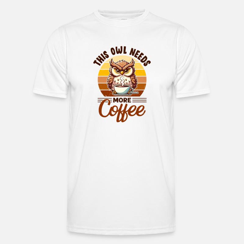 Grumpy owl with coffee - Men's Functional T-Shirt - white