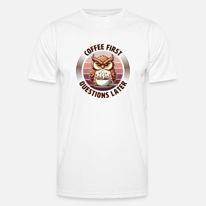 Grumpy owl with coffee - Men's Functional T-Shirt - white