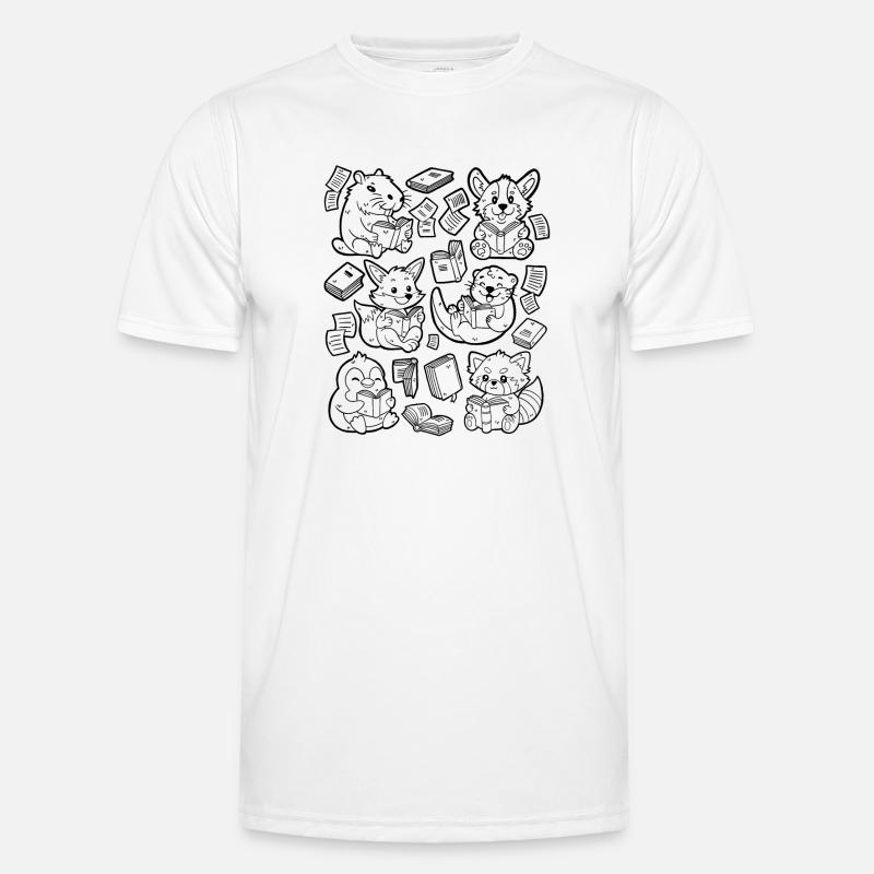 Reading Books: Capybara, Fox, Corgi, Otter - Men's Functional T-Shirt - white