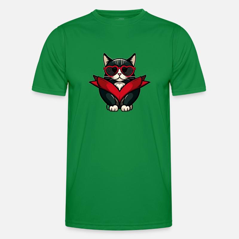 Katze mit Herzbrille Männer Funktions-T-Shirt