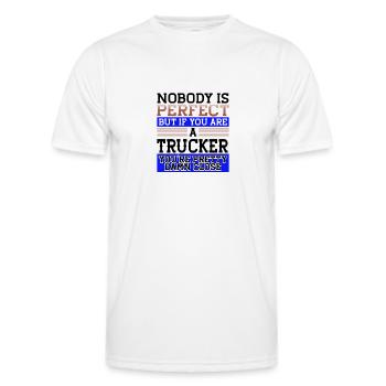 Trucker Gift Nobody Perfect Trucker Damn Close - T-shirt sport Homme - blanc - Devant - AI Model Male 178 dark (178cm)