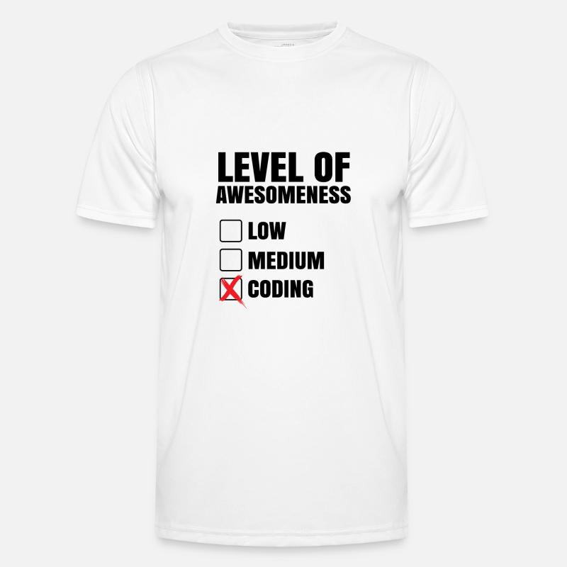 Level Of Awesomeness Low Medium Coding Programming - Männer Funktions-T-Shirt - Weiß