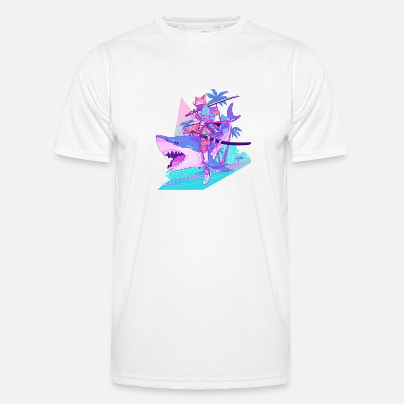 Samurai Cat on a Shark 80s Men's Functional T-Shirt