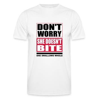 Don't worry she doesn't bite dogs funny sayings - Men's Functional T-Shirt - white - Front - AI Model Male 178 dark (178cm)