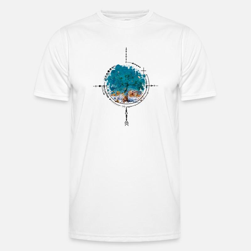 Compass with tree reflection - watercolor version - Men's Functional T-Shirt - white