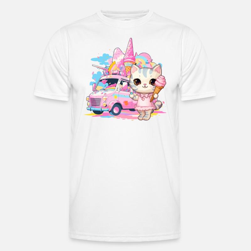 Katze Kätzchen-Mädchen Eisdielen Dessert-Eiscreme Männer Funktions-T-Shirt