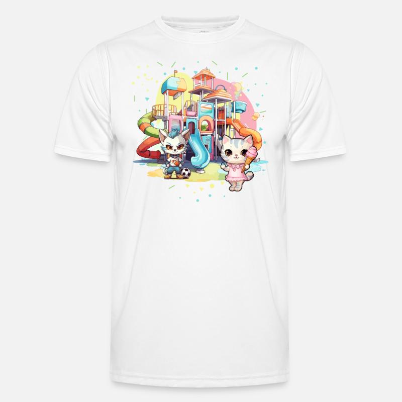 Katze Kätzchen-Mädchen Kinder-Spielplatz Eiscreme - Männer Funktions-T-Shirt - Weiß