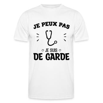Je peux pas je suis de garde - T-shirt sport Homme - blanc - Devant - AI Model Male 178 dark (178cm)