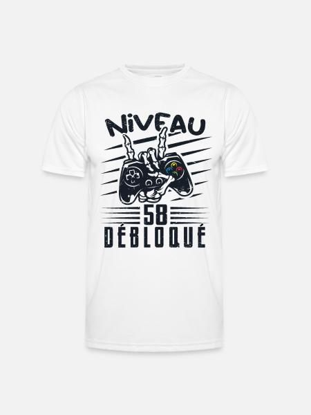 Niveau 58 Débloqué | cadeau de joueur - T-shirt sport Homme - blanc