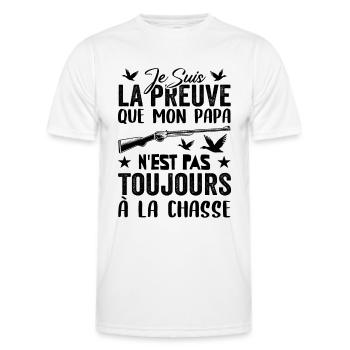 Preuve que papa n'est pas toujours à la chasse - T-shirt sport Homme - blanc - Devant - AI Model Male 178 dark (178cm)