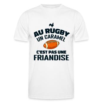 Au Rugby Un Caramel C'est Pas Une Friandise. rugby - T-shirt sport Homme - blanc - Devant - AI Model Male 178 dark (178cm)