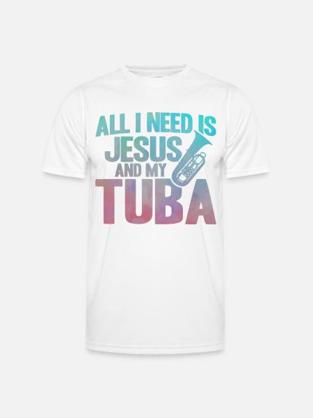 Tuba Jesus and My Tuba Gift - Men's Functional T-Shirt - white