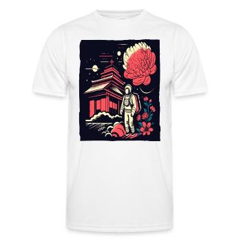 Astronaut vor japanischem Tempel mit Blumen - Männer Funktions-T-Shirt - Weiß - Vorne - AI Model Male 178 dark (178cm)