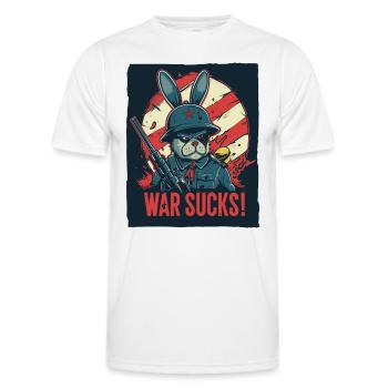Captain Rabbit Hüpf : La guerre est de la merde - T-shirt sport Homme - blanc - Devant - AI Model Male 178 dark (178cm)