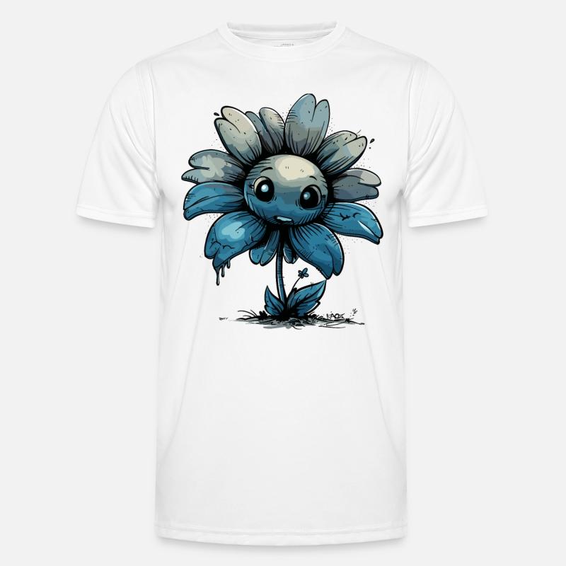 Eine dunkelblaue Comic Blume Männer Funktions-T-Shirt